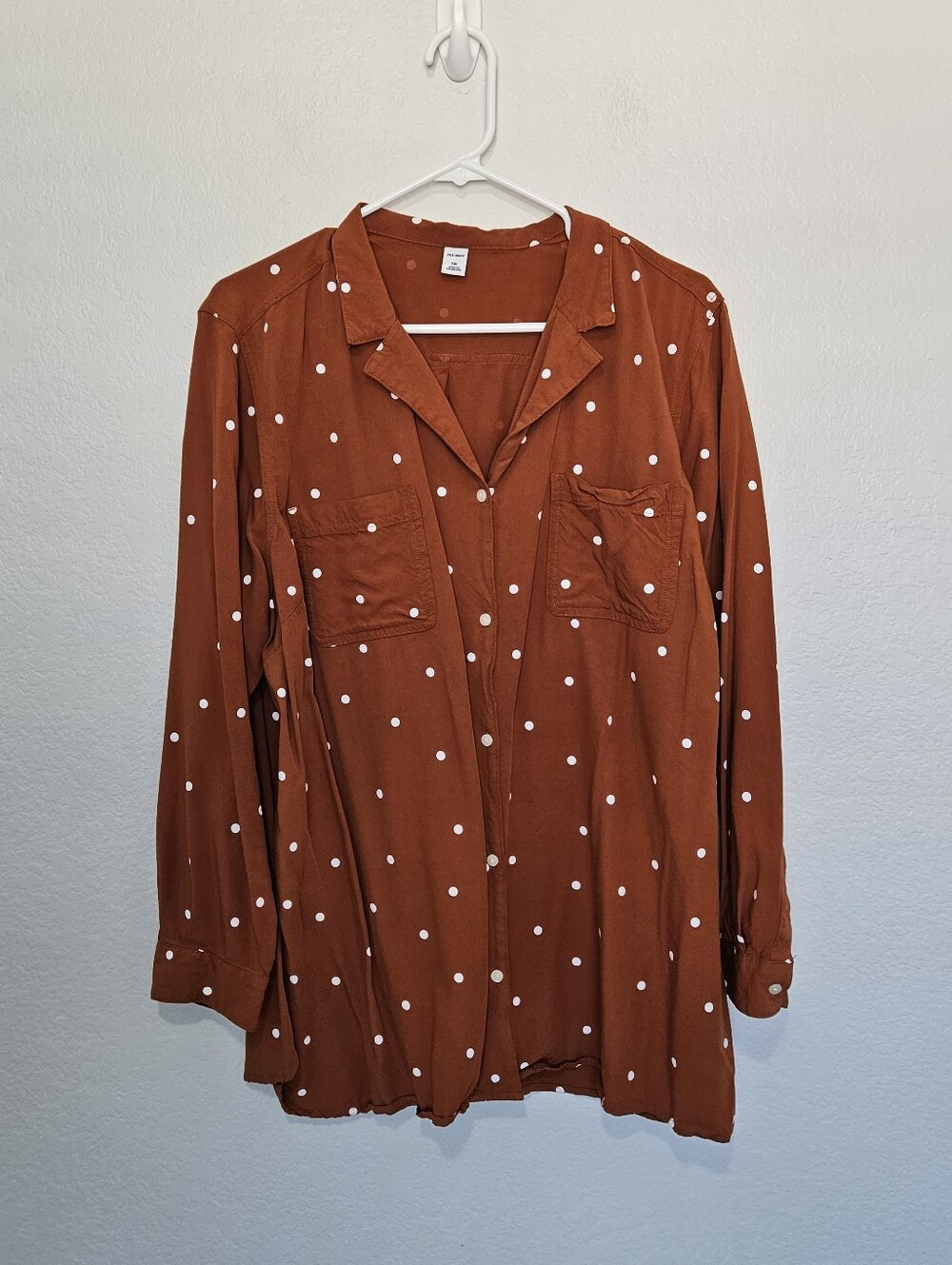 Old Navy Burnt Orange Polka Dot Womens XXL Button Up Blouse Long Sleeve Top